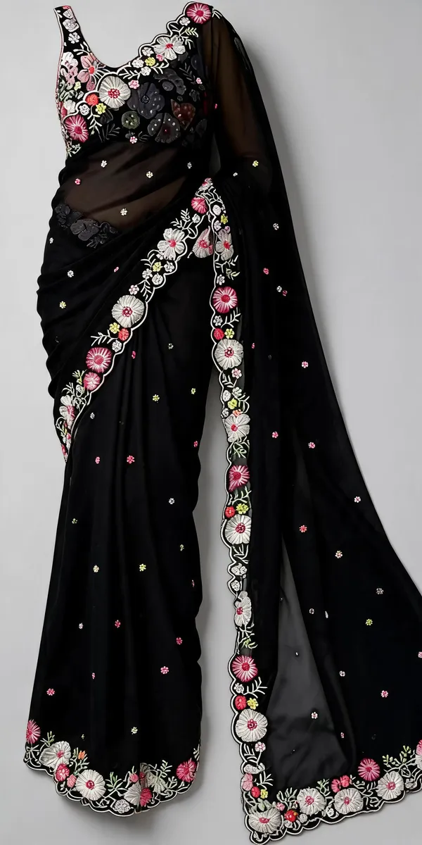 Black_Georgette_Sequin_Embroidered_Party_Wear_Saree_For_Women