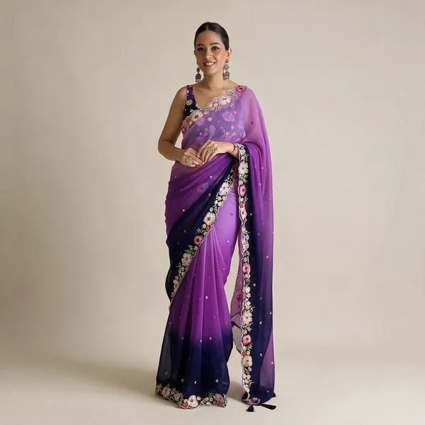 Purple_Georgette_Sequin_Embroidered_Party_Wear_Saree_For_Women