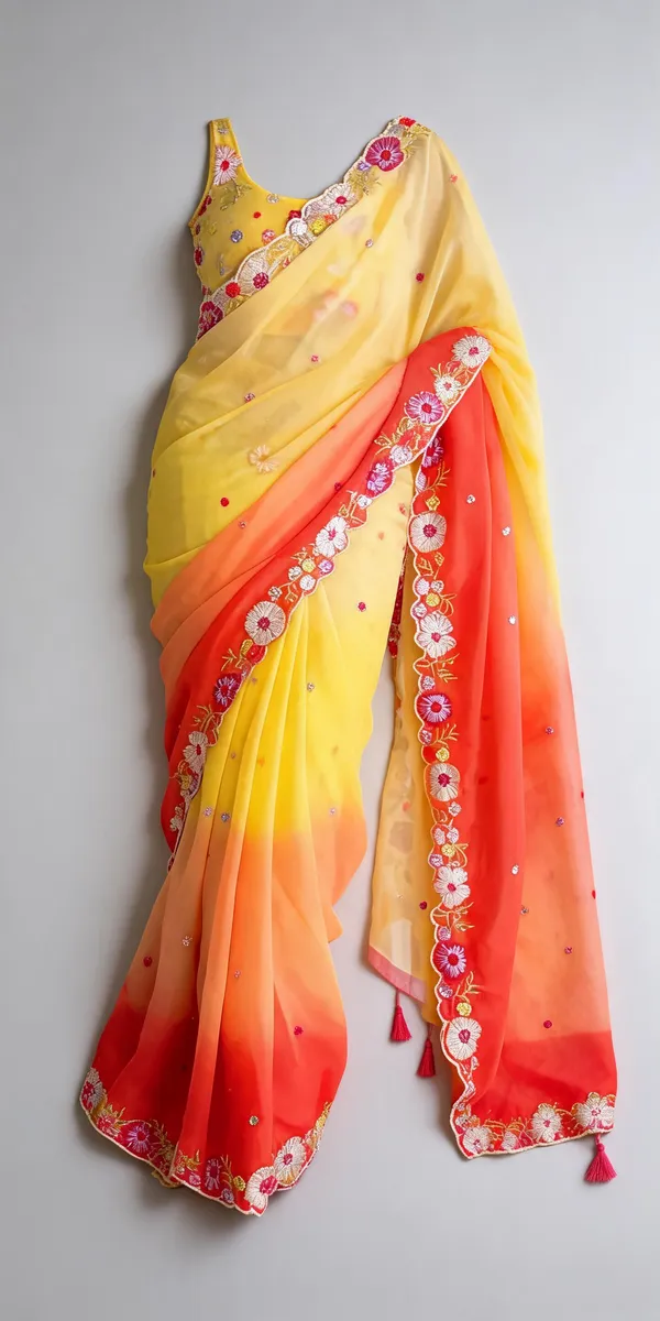 Lemon_Yellow_Georgette_Sequin_Embroidered_Party_Wear_Saree_For_Women