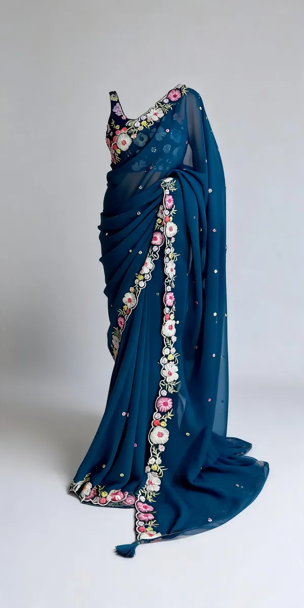 Peacock_Blue_Georgette_Sequin_Embroidered_Party_Wear_Saree_For_Women