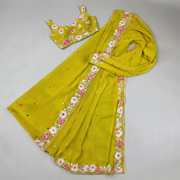 Lemon_Green_Georgette_Sequin_Embroidered_Party_Wear_Saree_For_Women