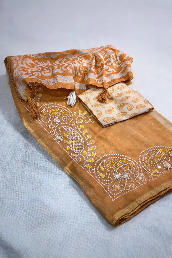 Yellow_Cotton_Thread_Sequin_Embroidered_Festive_Saree_For_Women