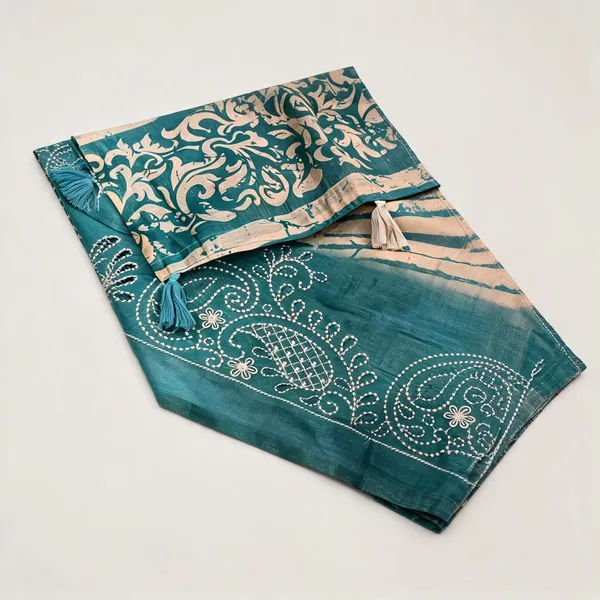 Teal_Cotton_Thread_Sequin_Embroidered_Festive_Saree_For_Women