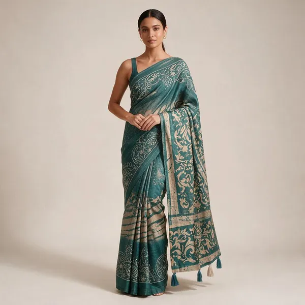 Teal_Cotton_Thread_Sequin_Embroidered_Festive_Saree_For_Women