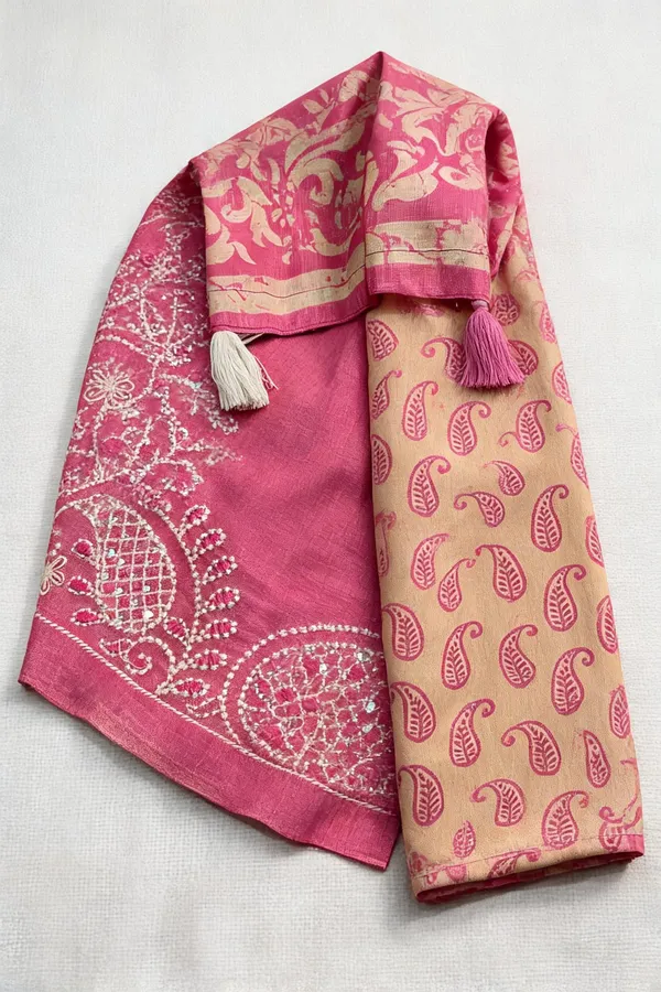 Rani_Pink_Cotton_Thread_Sequin_Embroidered_Festive_Saree_For_Women