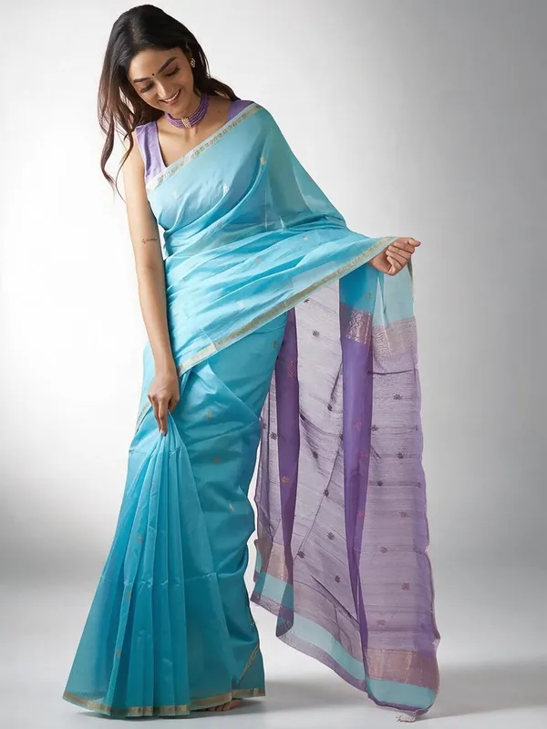 Sky_Blue_Linen_Slub_Jacquard_Woven_Festive_Saree_For_Women