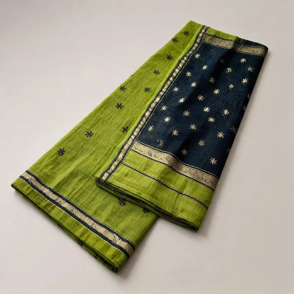 Parrot_Green_Linen_Slub_Jacquard_Woven_Festive_Saree_For_Women