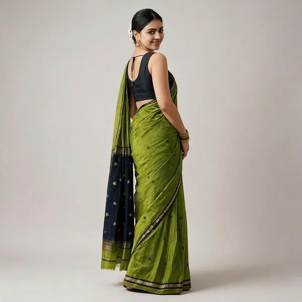 Parrot_Green_Linen_Slub_Jacquard_Woven_Festive_Saree_For_Women