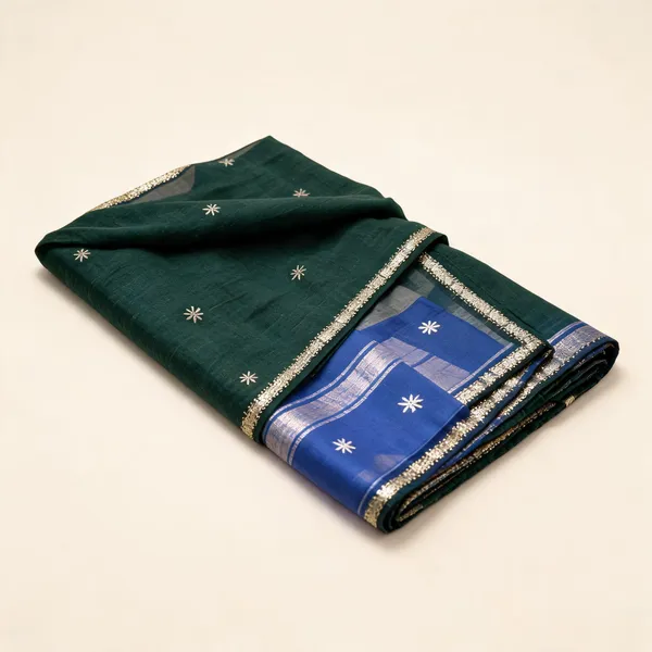 Bottle_Green_Linen_Slub_Jacquard_Woven_Festive_Saree_For_Women