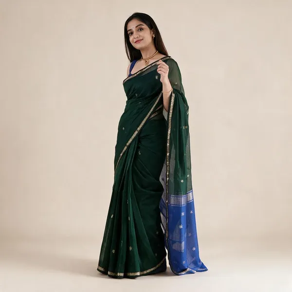 Bottle_Green_Linen_Slub_Jacquard_Woven_Festive_Saree_For_Women