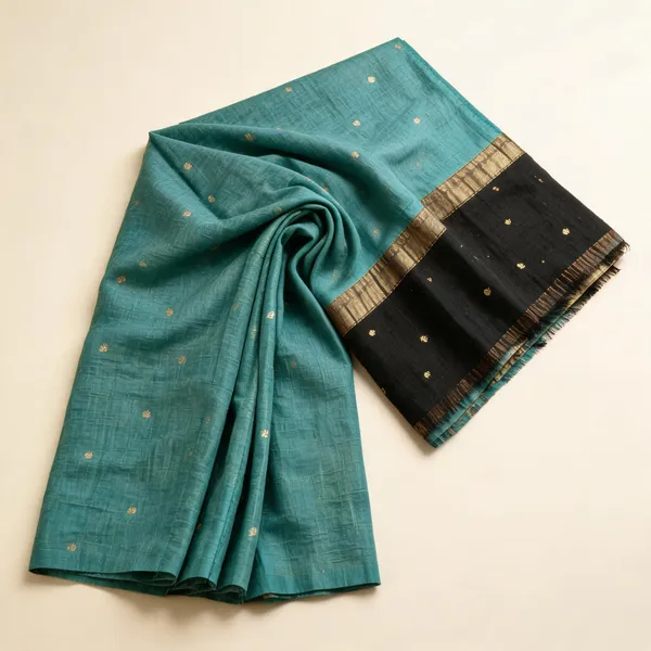 Teal_Green_Linen_Slub_Jacquard_Woven_Festive_Saree_For_Women