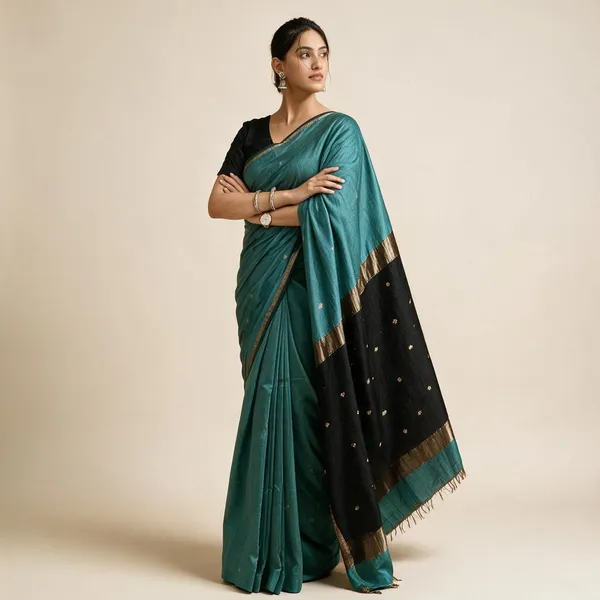 Teal_Green_Linen_Slub_Jacquard_Woven_Festive_Saree_For_Women