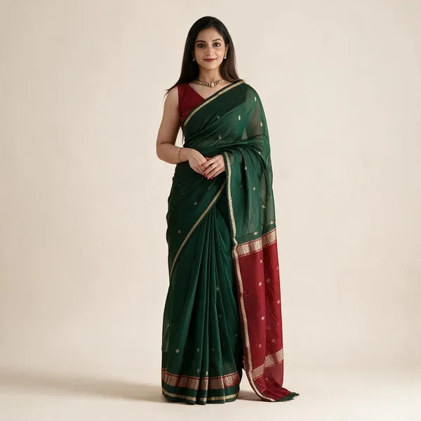 Pine_Green_Linen_Slub_Jacquard_Woven_Festive_Saree_For_Women