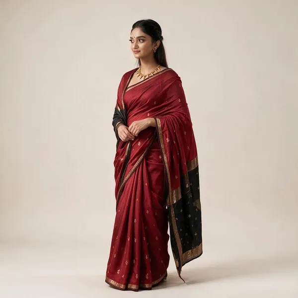 Maroon_Linen_Slub_Jacquard_Woven_Festive_Saree_For_Women