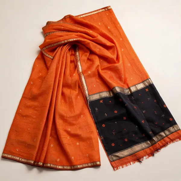 Rust_Orange_Linen_Slub_Jacquard_Woven_Festive_Saree_For_Women