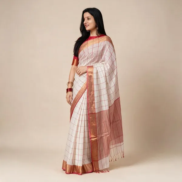 White_Linen_Digital_Print_Zari_Border_Festive_Saree_For_Women
