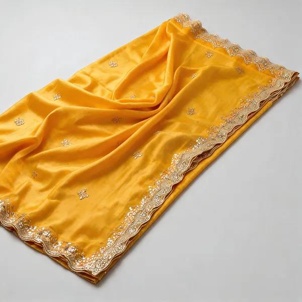 Haldi_Yellow_Space_Silk_Sequins_Thread_Embroidery_Festive_Saree_For_Women