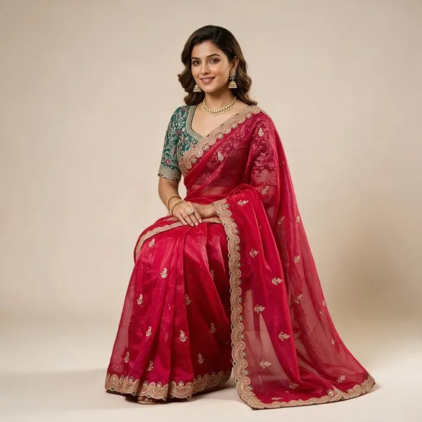 Crimson_Red_Space_Silk_Sequins_Embroidered_Festive_Saree_For_Women