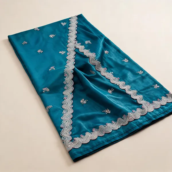 Peacock_Blue_Space_Silk_Sequence_Thread_Embroidery_Festive_Saree_For_Women