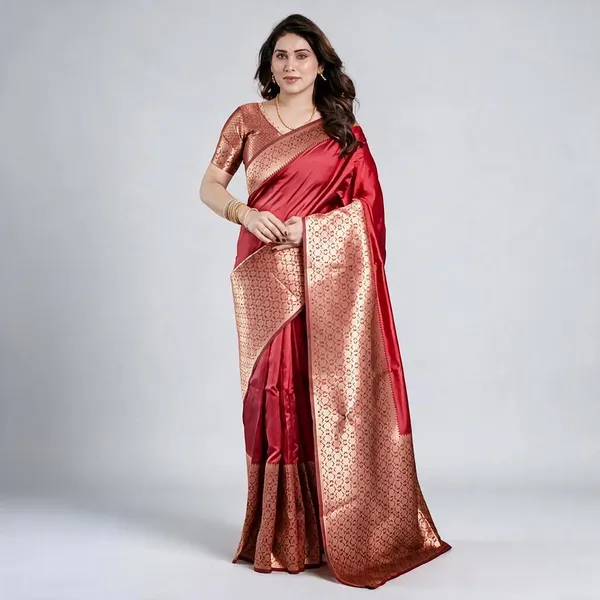 Crimson_Red_Banarasi_Silk_Zari_Woven_Saree_For_Women