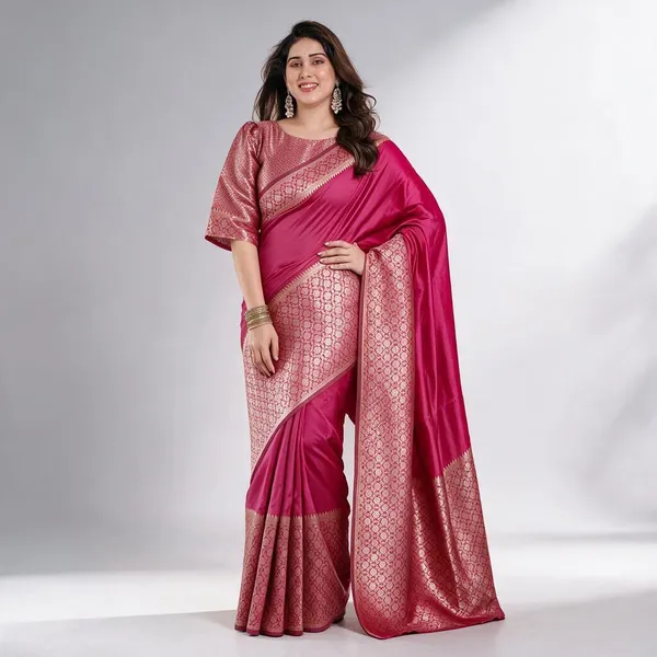 Rani_Pink_Banarasi_Silk_Zari_Woven_Saree_For_Women