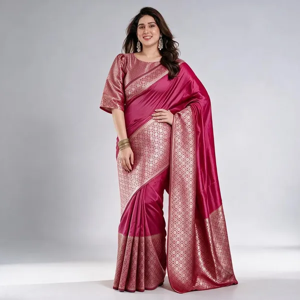 Rani_Pink_Banarasi_Silk_Zari_Woven_Saree_For_Women