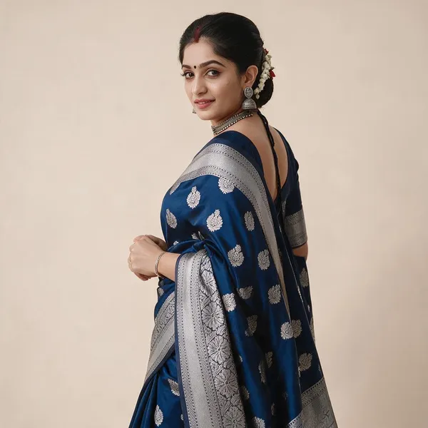 Grey_Blue_Lichi_Silk_Jacquard_Woven_Saree_For_Women