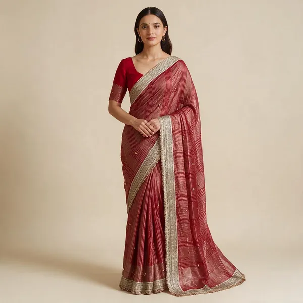 Red_Fendi_Chiffon_Ghungroo_Lace_Border_Party_Wear_Saree_For_Women