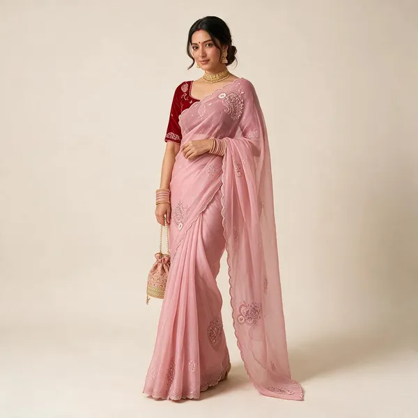Pink_Shimmer_Silk_Cutdana_Moti_Resham_Work_Velvet_Blouse_Saree_For_Women