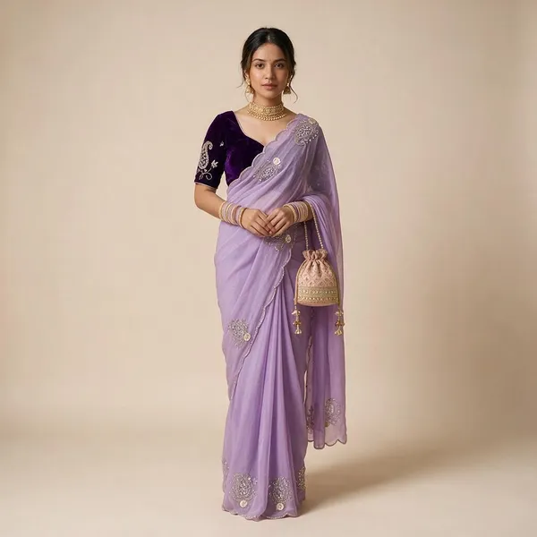 Purple_Shimmer_Silk_Cutdana_Moti_Resham_Work_Velvet_Blouse_Saree_For_Women