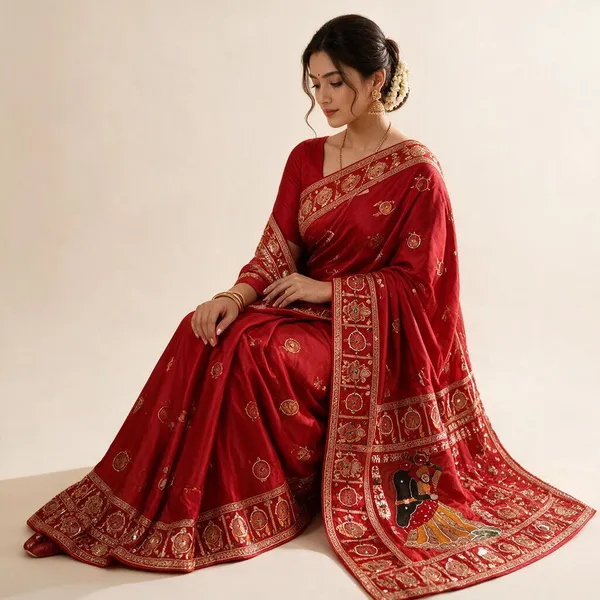 Red_Dola_Viscose_Meena_Weaving_Mirror_Work_Saree_For_Women