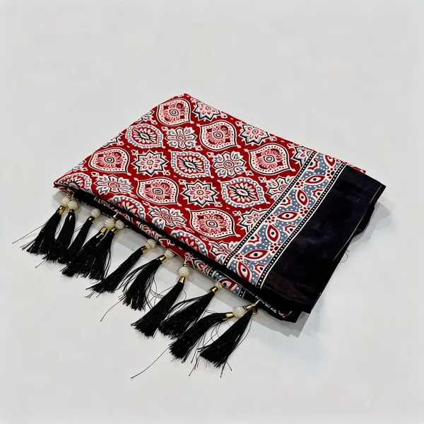 Crimson_Red_Crepe_Silk_Ajrakh_Block_Print_Festive_Saree_For_Women