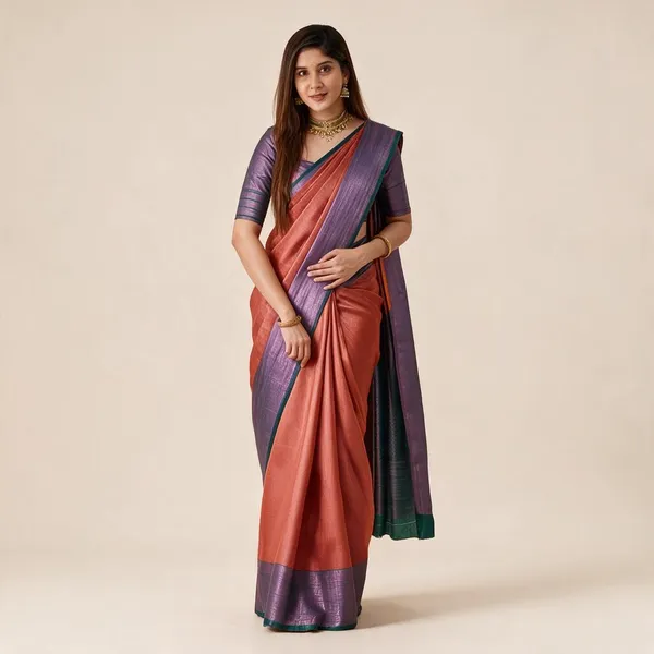 Rust_Orange_Lichi_Silk_Jacquard_Woven_Pallu_Saree_For_Women