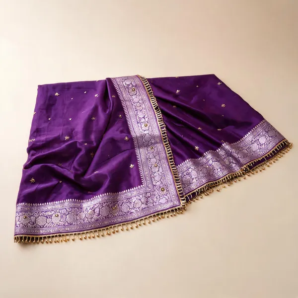 Purple_Soft_Chinon_Printed_Ghungroo_Latkan_Lace_Border_Saree_For_Women