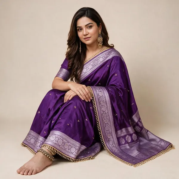 Purple_Soft_Chinon_Printed_Ghungroo_Latkan_Lace_Border_Saree_For_Women