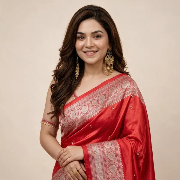Red_Soft_Chinon_Printed_Ghungroo_Latkan_Lace_Border_Saree_For_Women