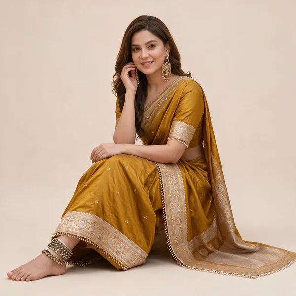 Mustard_Yellow_Soft_Chinon_Printed_Ghungroo_Latkan_Lace_Border_Saree_For_Women