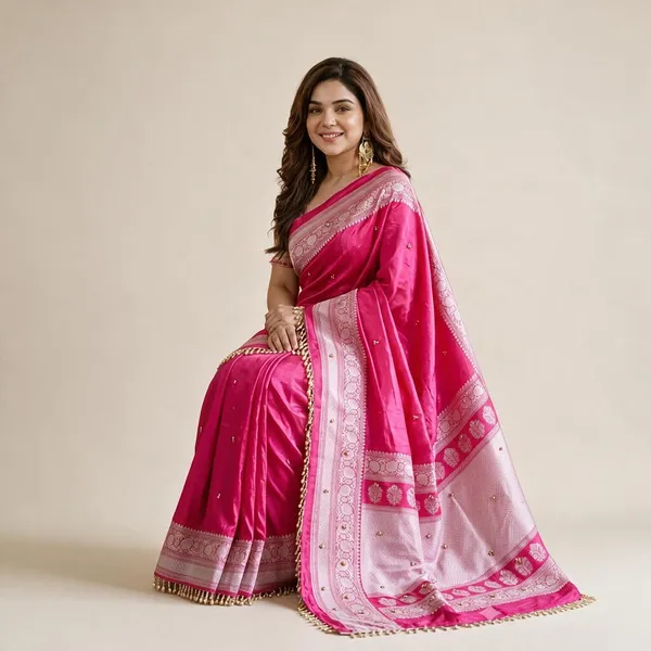 Rani_Pink_Soft_Chinon_Printed_Ghungroo_Latkan_Lace_Border_Saree_For_Women