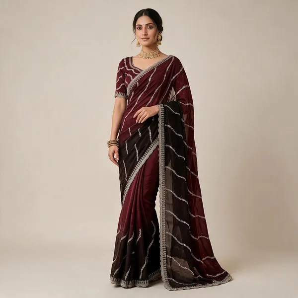 Maroon_Chiffon_Leheriya_Print_Sequin_Border_Saree_For_Women