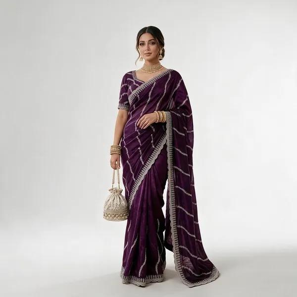 Purple_Chiffon_Leheriya_Print_Sequence_Border_Saree_For_Women