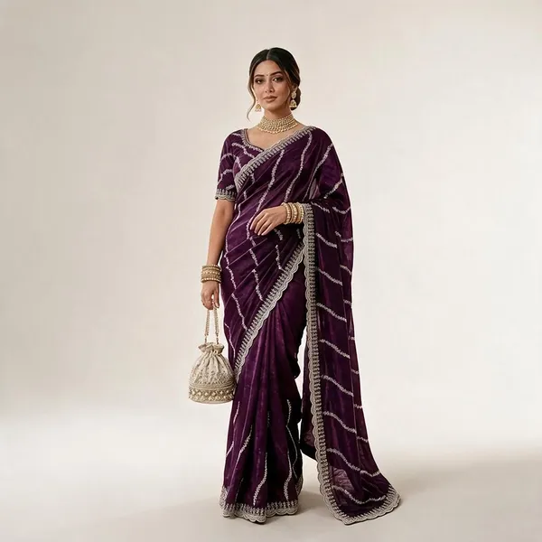Purple_Chiffon_Leheriya_Print_Sequence_Border_Saree_For_Women