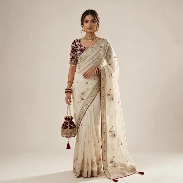 White_Satin_Sequence_Embroidered_Ready_To_Wear_Saree_For_Women
