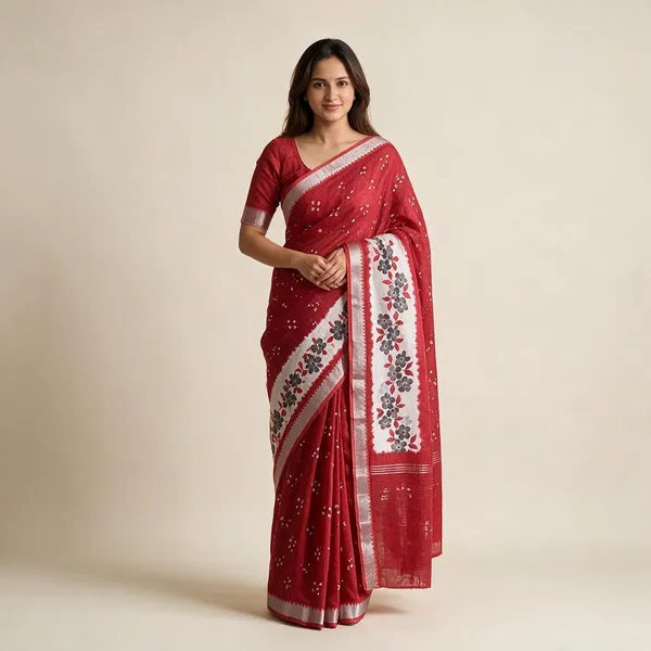 Maroon_Linen_Digital_Print_Mangalagiri_Border_Saree_For_Women