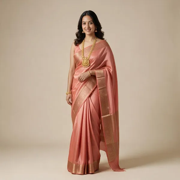 Dusty_Peach_Space_Silk_Zari_Woven_Belt_Pallu_Saree_For_Women