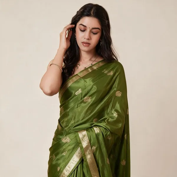 Olive_Green_Viscose_Crepe_Silk_Jacquard_Peacock_Saree_For_Women