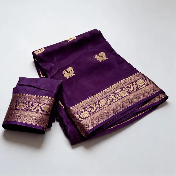 Purple_Viscose_Crepe_Silk_Jacquard_Peacock_Saree_For_Women