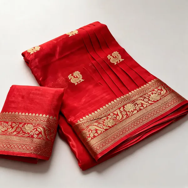 Crimson_Red_Viscose_Crepe_Silk_Jacquard_Peacock_Saree_For_Women
