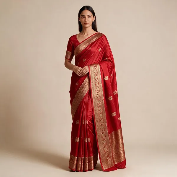 Crimson_Red_Viscose_Crepe_Silk_Jacquard_Peacock_Saree_For_Women