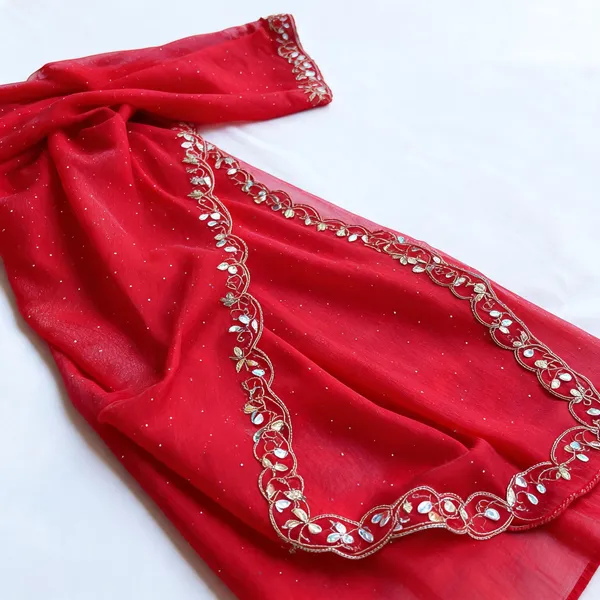 Red_Chiffon_Handwork_Stone_Embroidered_Saree_For_Women