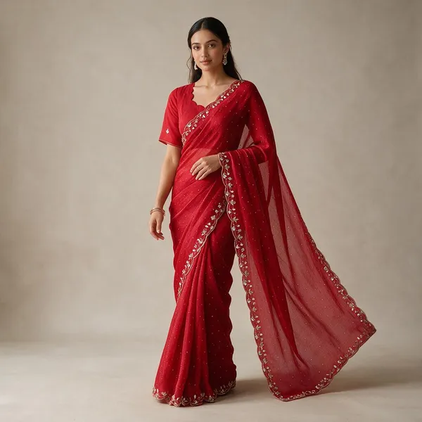 Red_Chiffon_Handwork_Stone_Embroidered_Saree_For_Women